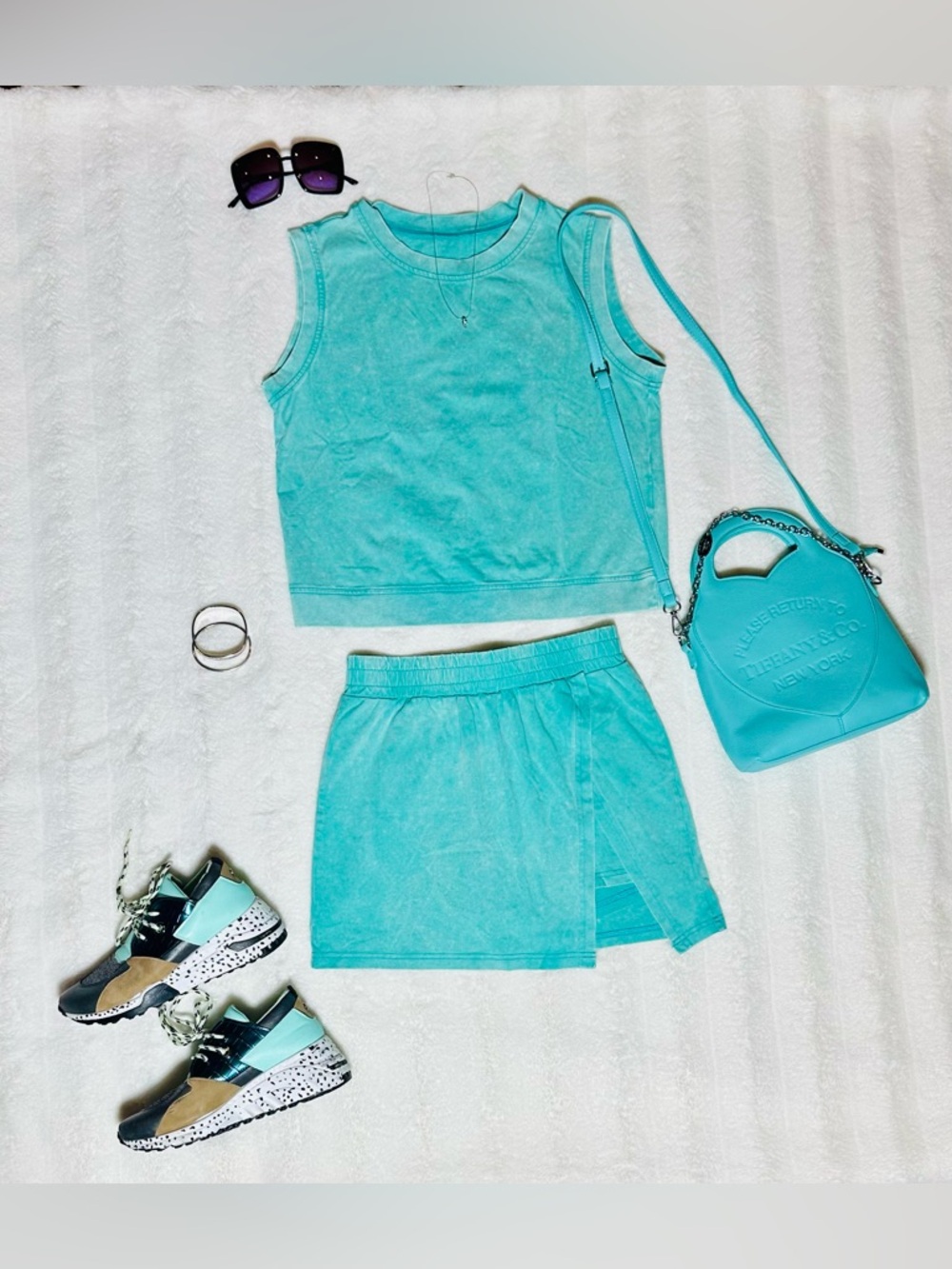 Aqua Blue Tank Top and Skort Set